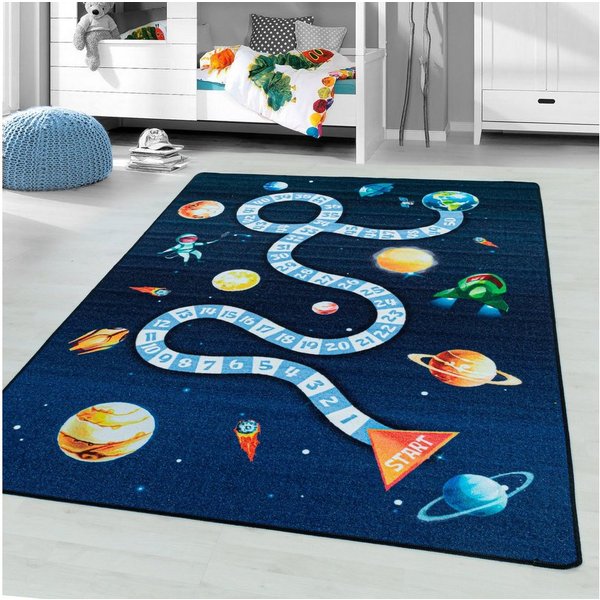 Ayyildiz Teppiche Kinderteppich PLAY 2910, rechteckig, Höhe: 6 mm, robuster Kurzflor, Weltall, Zahlen Spiele Hüpf Teppich, Kinderzimmer