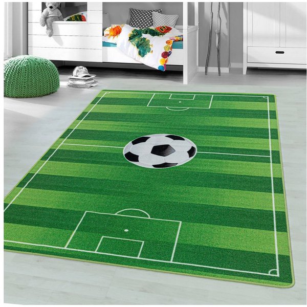 Ayyildiz Teppiche Kinderteppich PLAY 2911, rechteckig, Höhe: 6 mm, robuster Kurzflor, Spielteppich, Fußball, Rasen, Kinderzimmer