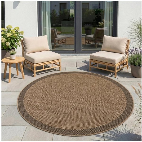 Ayyildiz Teppiche Outdoorteppich TIMBER 1402,auch als Läufer und Rund, rund, Höhe: 5 mm, In und Outdoor, Jute Sisal Optik, Wohnzimmer, Terrasse