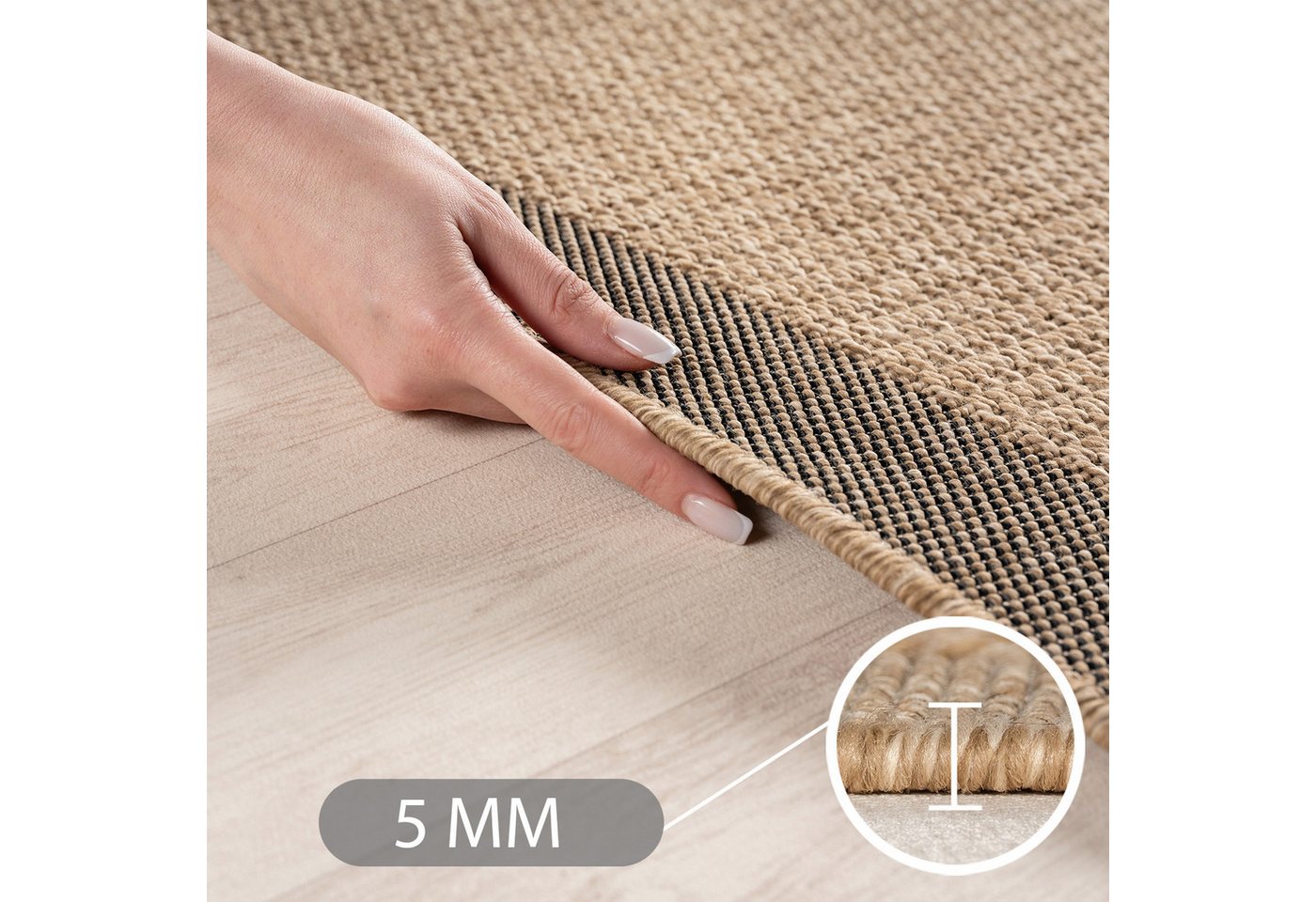 Ayyildiz Teppiche Outdoorteppich TIMBER 1402,auch als Läufer und Rund, rund, Höhe: 5 mm, In und Outdoor, Jute Sisal Optik, Wohnzimmer, Terrasse – Bild 4 von 5