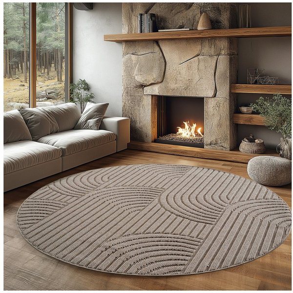 Ayyildiz Teppiche Teppich HELIX 2201, auch als Läufer und Rund erhältlich, rund, Höhe: 7 mm, 3D-Effekt durch Cut-Loop-Webtechnik, Woll-Optik, Bouclé, Wohnzimmer