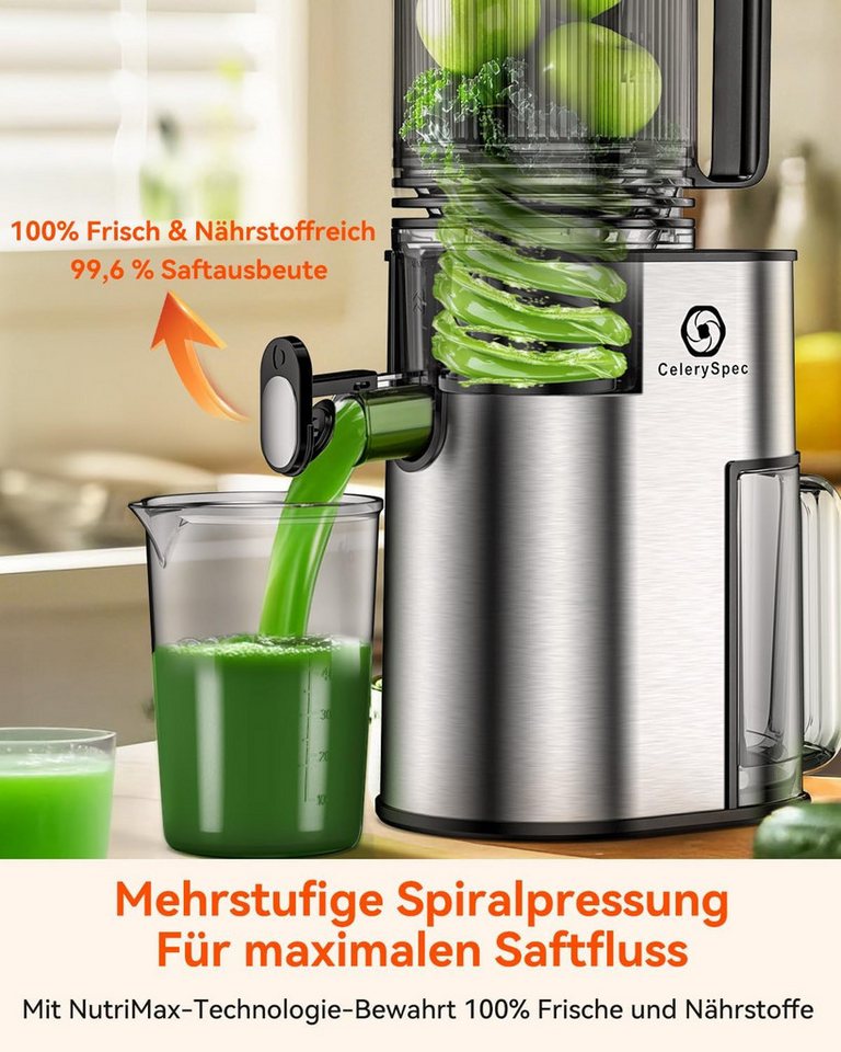 Azmsary Slow Juicer mit 130mm Einfüllöffnung, 99,6% Saftausbeute & BPA-frei, 250 W – Bild 2 von 5