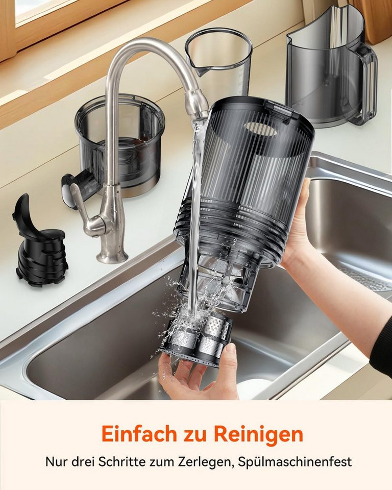 Azmsary Slow Juicer mit 130mm Einfüllöffnung, 99,6% Saftausbeute & BPA-frei, 250 W – Bild 4 von 5