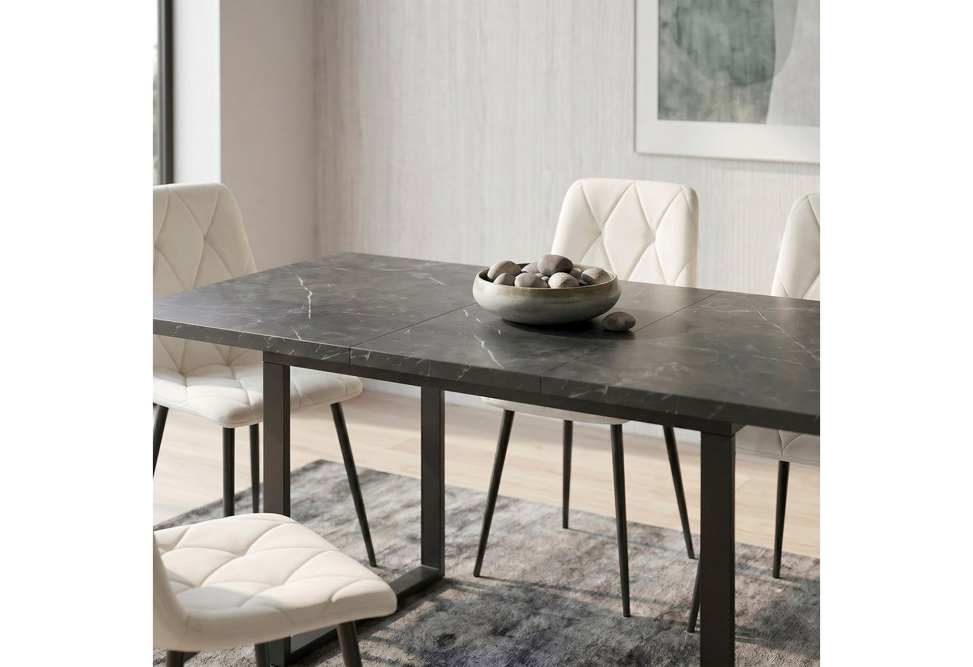 B&D home Essgruppe Essgruppe Anna & Vicka, (Set, 5-tlg., 1 Tisch / 4 Stühle), Esstisch ausziehbar bis 160cm für 4-6 Personen, Stühle in Samtstoff – Bild 3 von 5