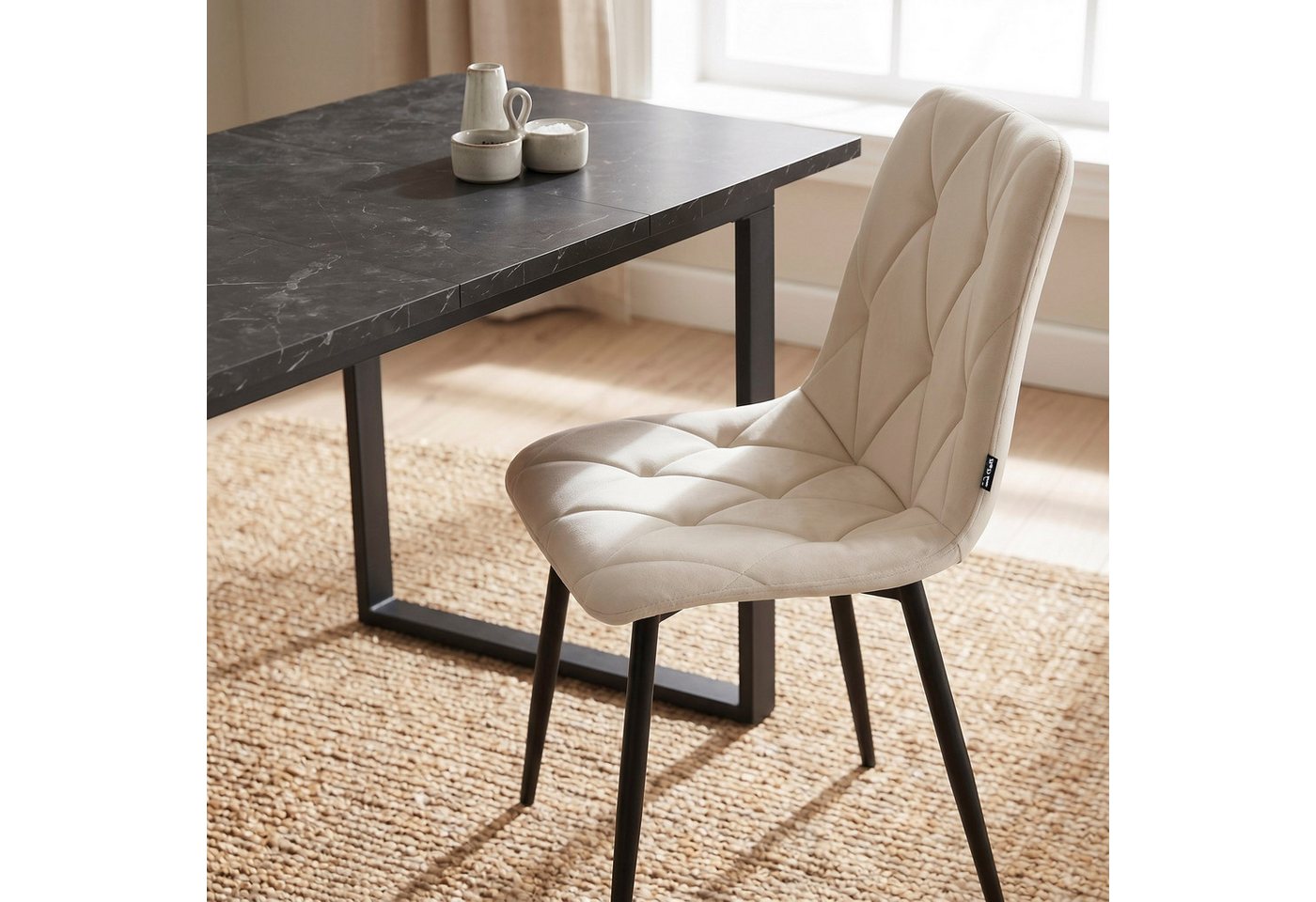 B&D home Essgruppe Essgruppe Anna & Vicka, (Set, 5-tlg., 1 Tisch / 4 Stühle), Esstisch ausziehbar bis 160cm für 4-6 Personen, Stühle in Samtstoff – Bild 5 von 5