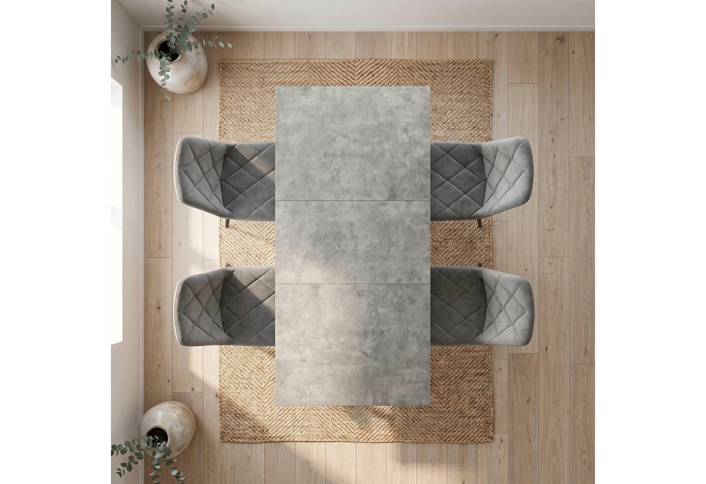 B&D home Essgruppe Mara & Vicka, (Set, 5-tlg., 1 Tisch / 4 Stühle), Esstisch ausziehbar bis 160cm für 4-6 Personen, Stühle in Samtstoff – Bild 2 von 5