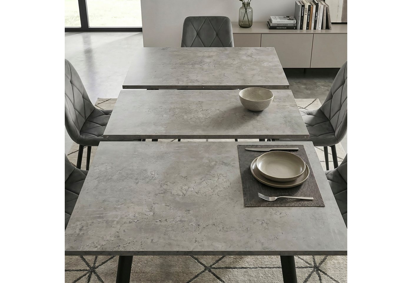 B&D home Essgruppe Mara & Vicka, (Set, 5-tlg., 1 Tisch / 4 Stühle), Esstisch ausziehbar bis 160cm für 4-6 Personen, Stühle in Samtstoff – Bild 3 von 5