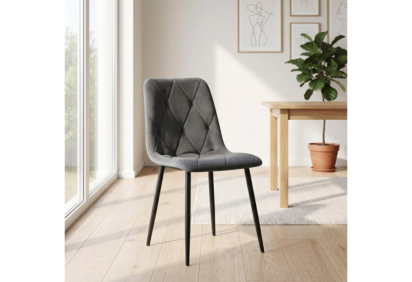 B&D home Essgruppe Mara & Vicka, (Set, 5-tlg., 1 Tisch / 4 Stühle), Esstisch ausziehbar bis 160cm für 4-6 Personen, Stühle in Samtstoff – Bild 4 von 5