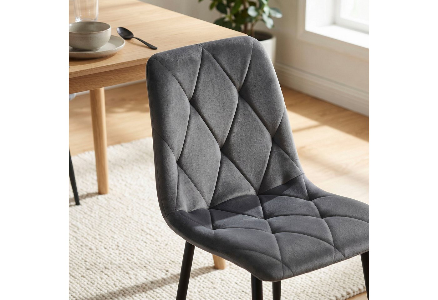 B&D home Essgruppe Mara & Vicka, (Set, 5-tlg., 1 Tisch / 4 Stühle), Esstisch ausziehbar bis 160cm für 4-6 Personen, Stühle in Samtstoff – Bild 5 von 5