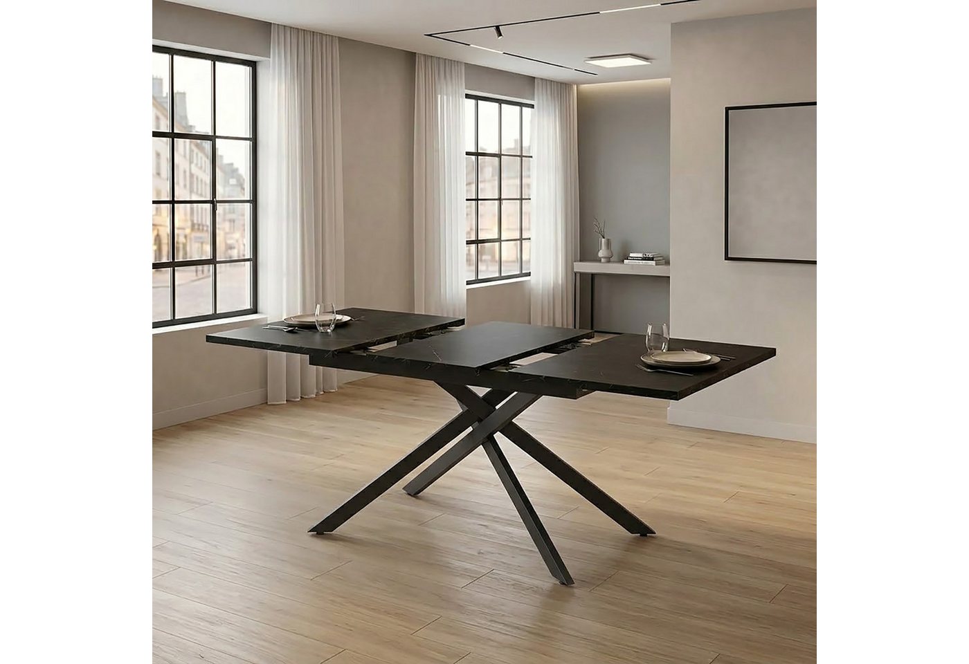 B&D home Esstisch LARS, Metallgestell schwarz oder weiß, ausziehbar 120-160cm, 4-6 Personen – Bild 2 von 5