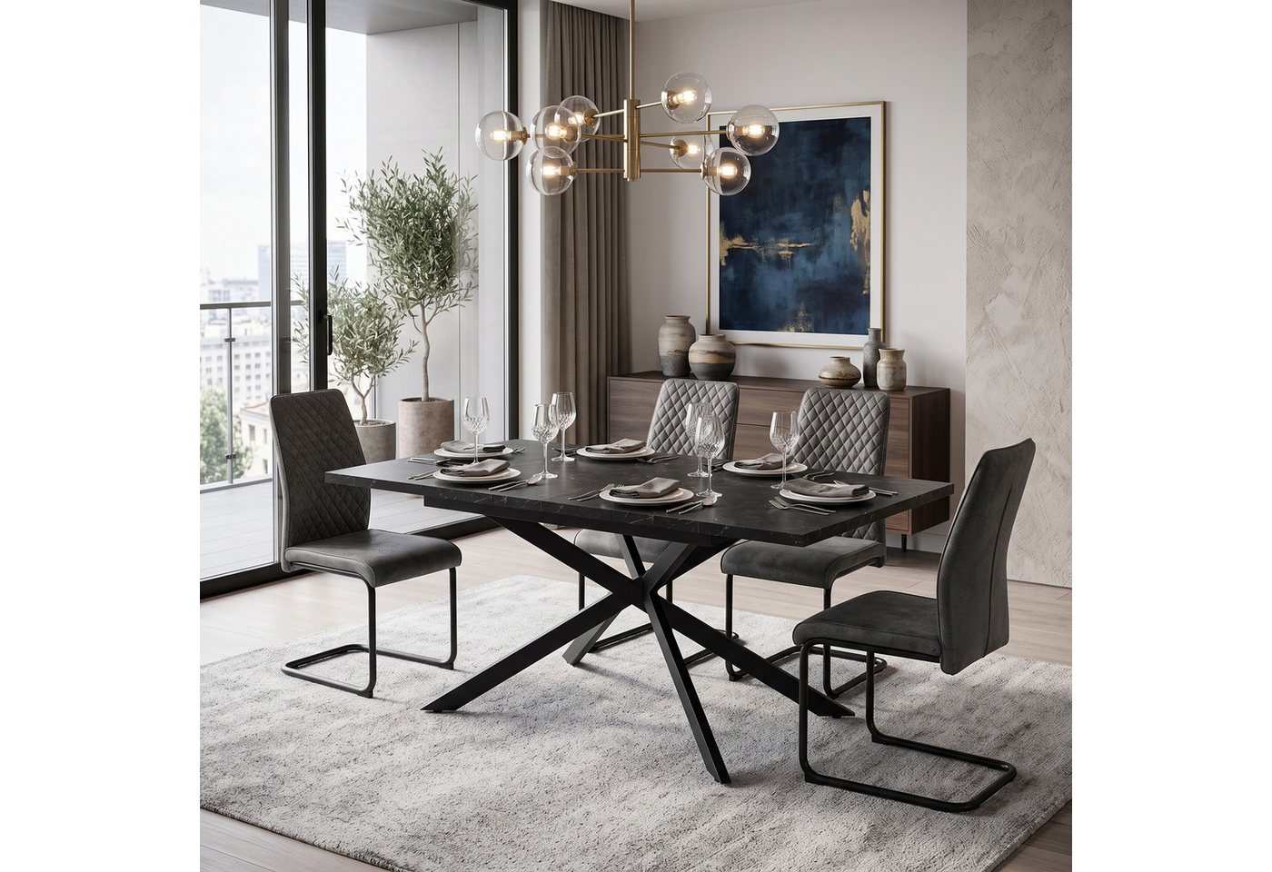 B&D home Esstisch LARS, Metallgestell schwarz oder weiß, ausziehbar 120-160cm, 4-6 Personen – Bild 3 von 5