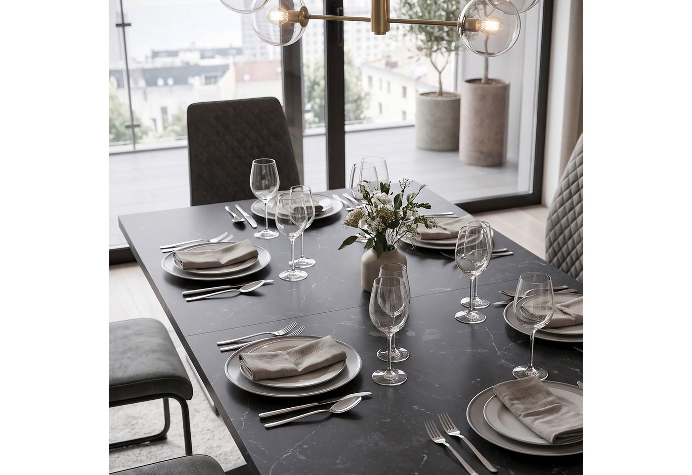 B&D home Esstisch LARS, Metallgestell schwarz oder weiß, ausziehbar 120-160cm, 4-6 Personen – Bild 4 von 5