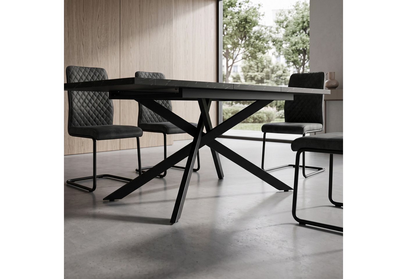 B&D home Esstisch LARS, Metallgestell schwarz oder weiß, ausziehbar 120-160cm, 4-6 Personen – Bild 5 von 5