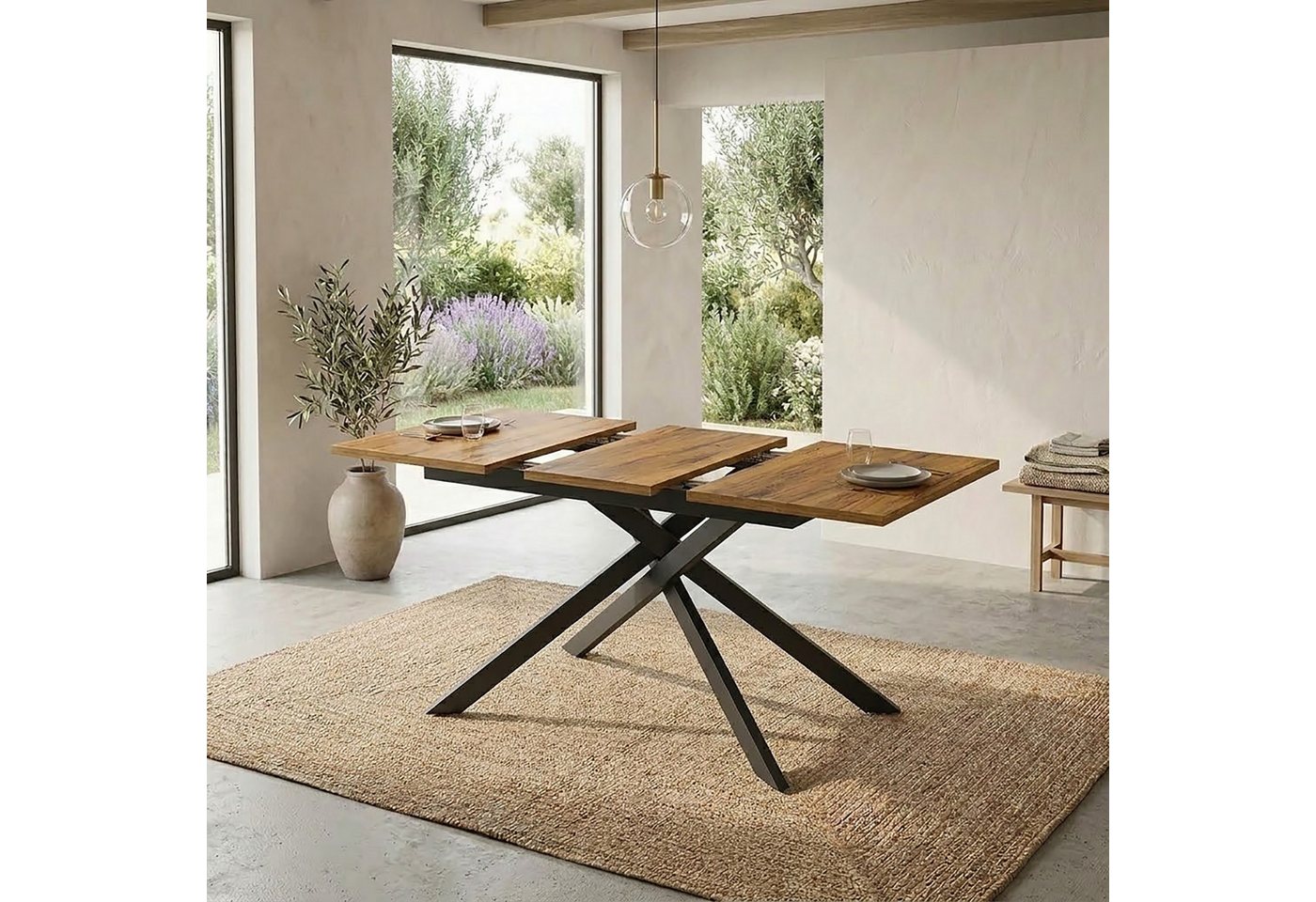 B&D home Esstisch LARS, Metallgestell schwarz oder weiß, ausziehbar 120-160cm, 4-6 Personen – Bild 2 von 5