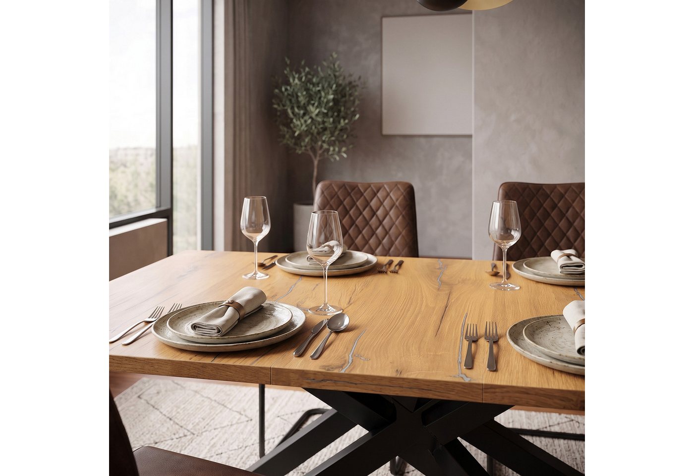 B&D home Esstisch LARS, Metallgestell schwarz oder weiß, ausziehbar 120-160cm, 4-6 Personen – Bild 4 von 5