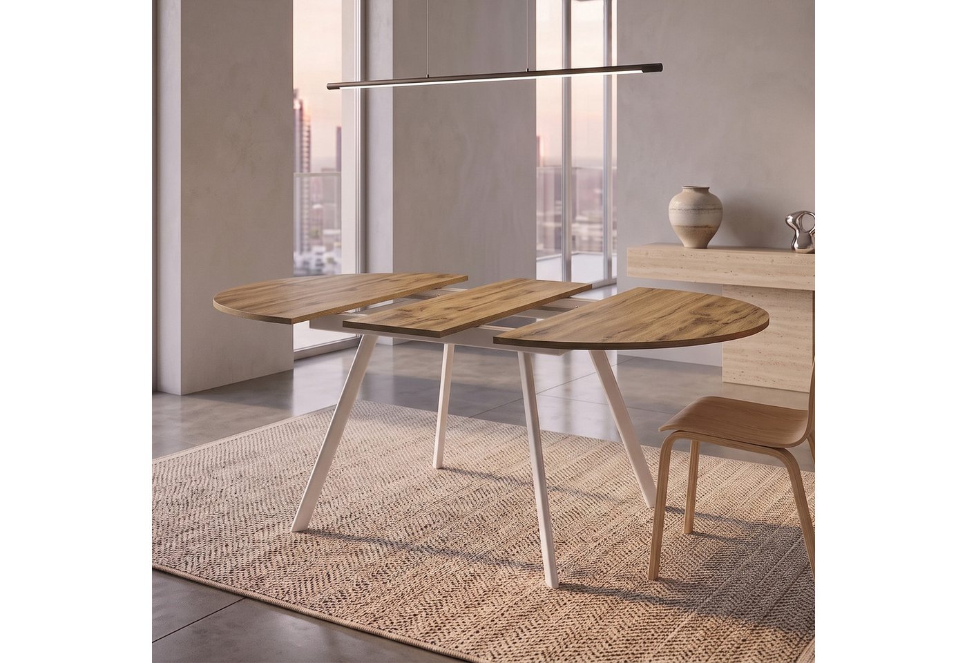 B&D home Esstisch TILL, ausziehbar 120-160 cm mit Butterfly-Einlage, Gestell in Schwarz/Weiß – Bild 3 von 5