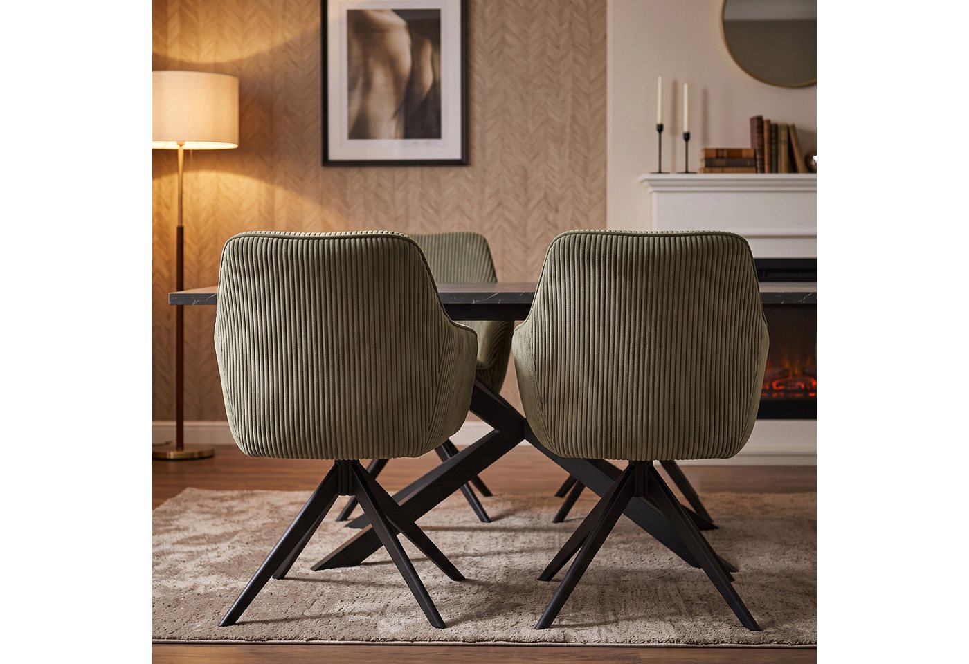 B&D home Polsterstuhl ARVIT, Esszimmer Stuhl, Drehstuhl, Armlehnstuhl mit Drehfunktion (1 St), mit Armlehnen, Taschenfederkern-Sitz, Metallgestell 360° drehbar – Bild 4 von 5