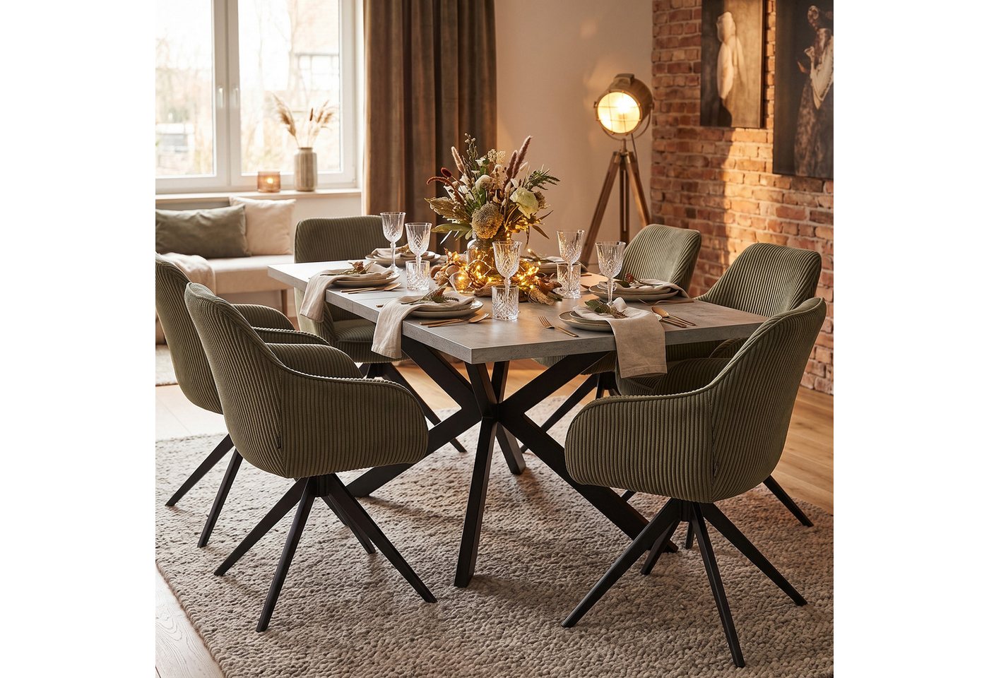 B&D home Polsterstuhl ARVIT, Esszimmer Stuhl, Drehstuhl, Armlehnstuhl mit Drehfunktion (1 St), mit Armlehnen, Taschenfederkern-Sitz, Metallgestell 360° drehbar – Bild 5 von 5