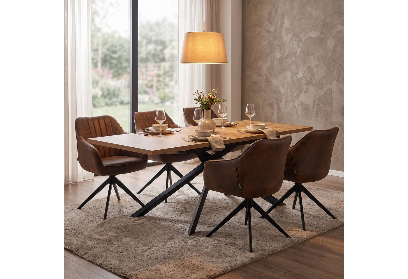 B&D home Polsterstuhl ARVIT, Esszimmer Stuhl, Drehstuhl, Armlehnstuhl mit Drehfunktion (1 St), mit Armlehnen, Taschenfederkern-Sitz, Metallgestell 360° drehbar – Bild 5 von 5