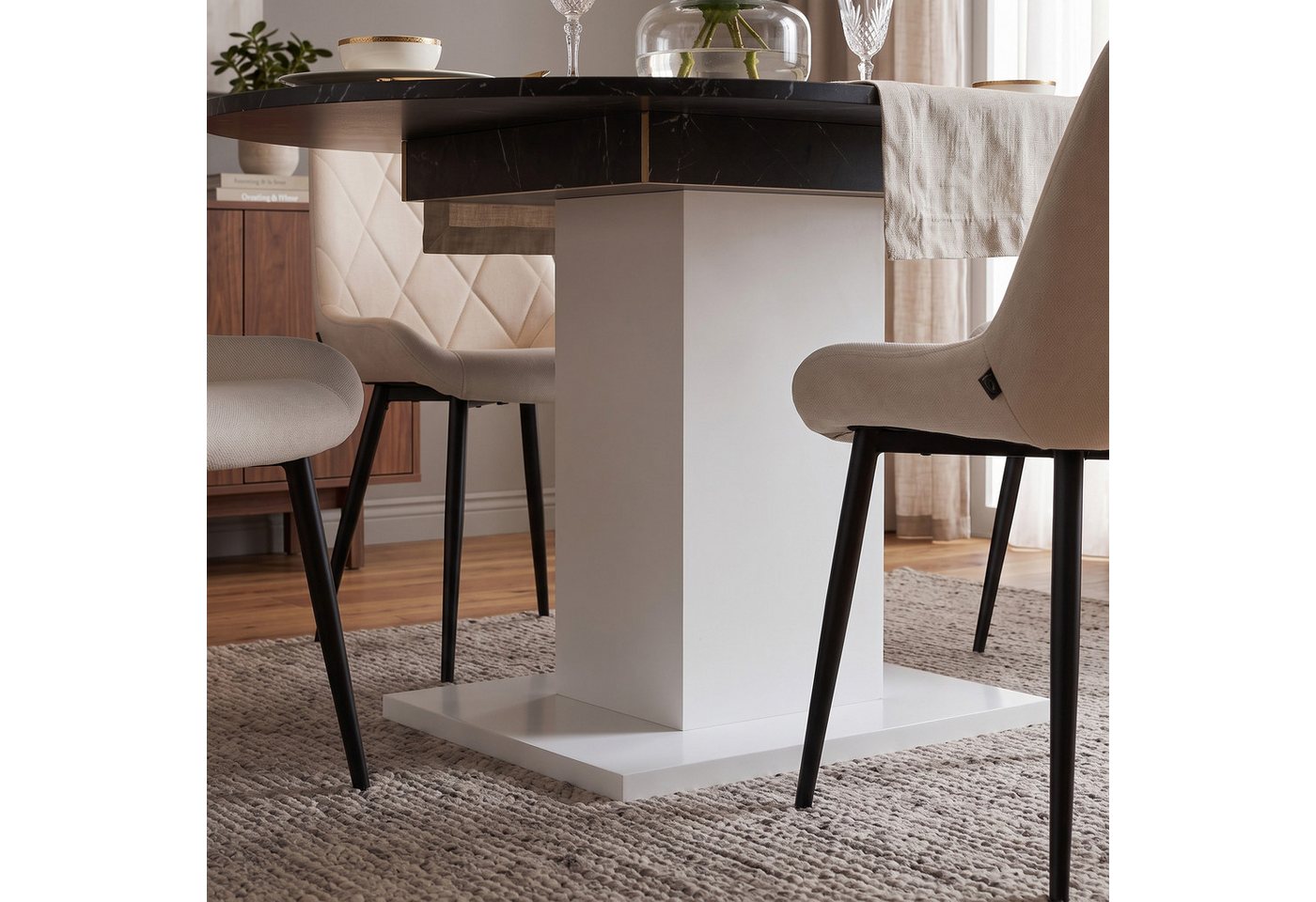 B&D home Säulen-Esstisch WIM, Holztisch, rund, ausziehbar 100-140cm, 4-6 Personen, versch. Farben – Bild 5 von 5