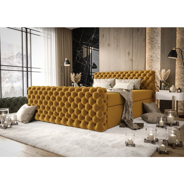 B&B Home Boxspringbett Boxbett Figo IV 180 cm 200 cm (inkl zwei Bettkästen, Multipocket-Matratze und Topper, Chesterfield)