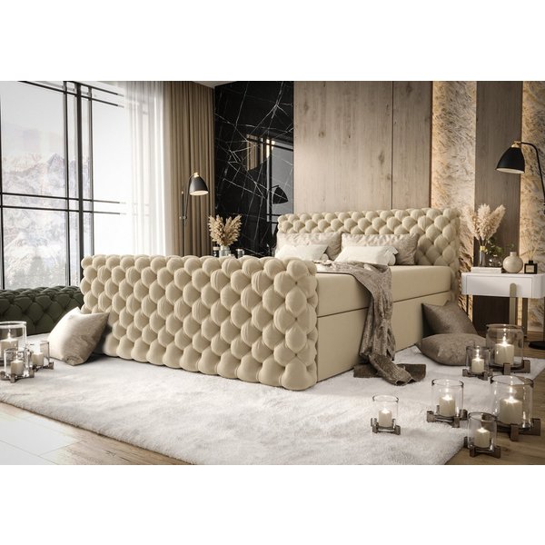 B&B Home Boxspringbett Boxbett Figo IV 180 cm 200 cm (inkl zwei Bettkästen, Multipocket-Matratze und Topper, Chesterfield)