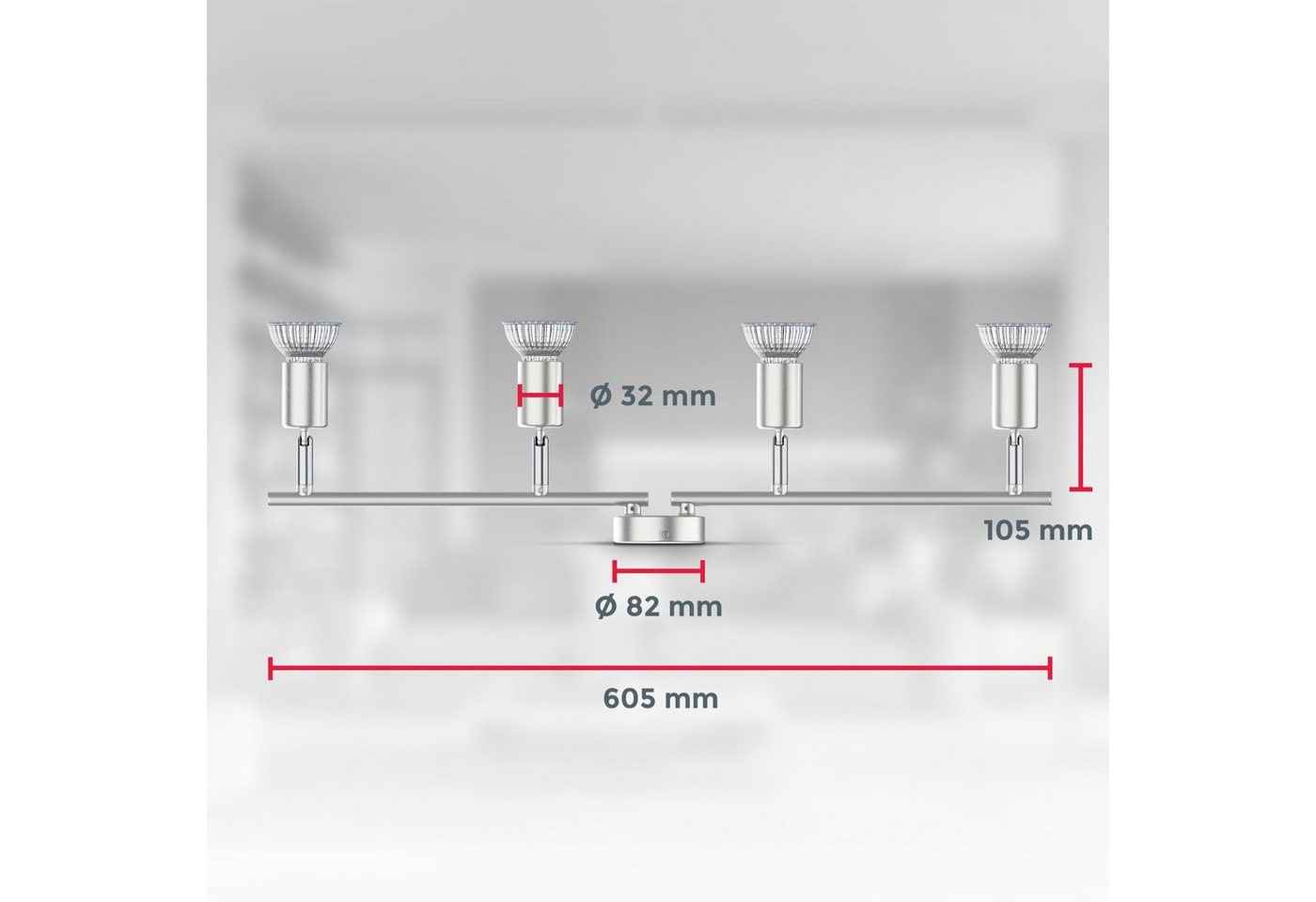 B.K.Licht Deckenleuchte, LED wechselbar, 4-flammig, LED Deckenlampe, dreh- schwenkbar, neutralweiß, matt-nickel – Bild 3 von 5