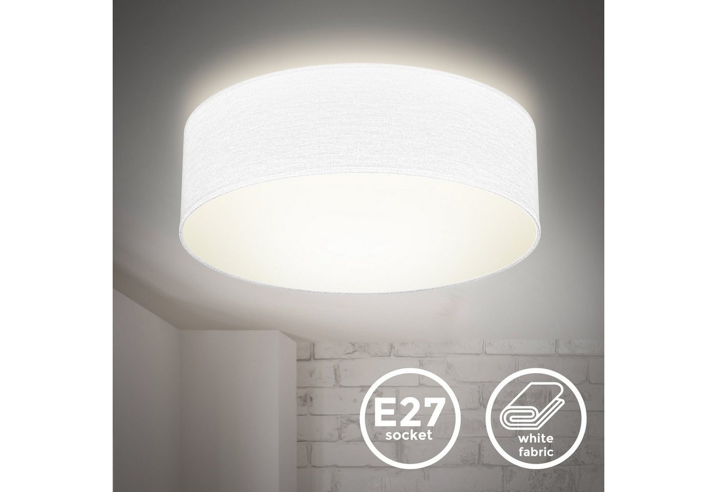 B.K.Licht Deckenleuchte, ohne Leuchtmittel, Deckenlampe, Textilschirm, Wohnzimmer, Schlafzimmer, weiß, E27 – Bild 2 von 5