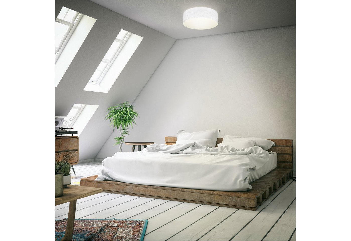 B.K.Licht Deckenleuchte, ohne Leuchtmittel, Deckenlampe, Textilschirm, Wohnzimmer, Schlafzimmer, weiß, E27 – Bild 3 von 5