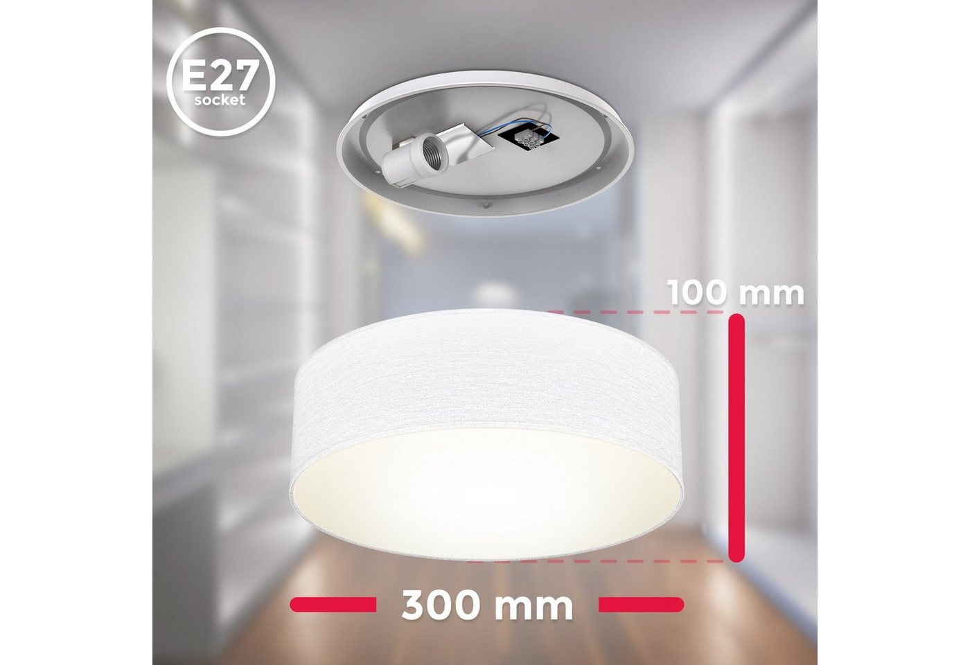 B.K.Licht Deckenleuchte, ohne Leuchtmittel, Deckenlampe, Textilschirm, Wohnzimmer, Schlafzimmer, weiß, E27 – Bild 4 von 5