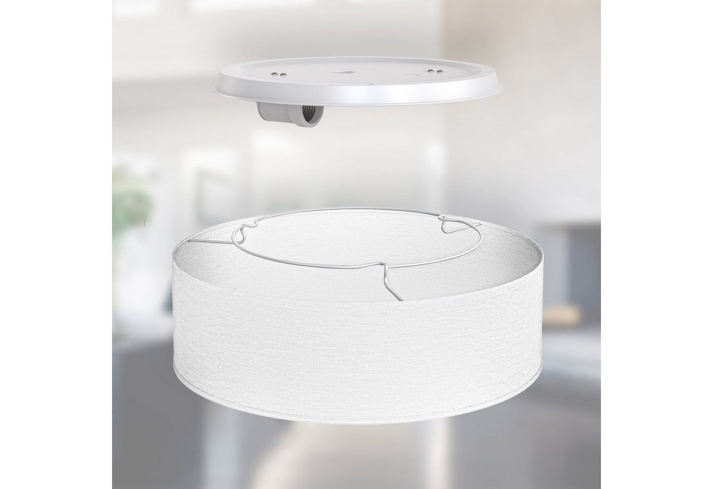 B.K.Licht Deckenleuchte, ohne Leuchtmittel, Deckenlampe, Textilschirm, Wohnzimmer, Schlafzimmer, weiß, E27 – Bild 5 von 5