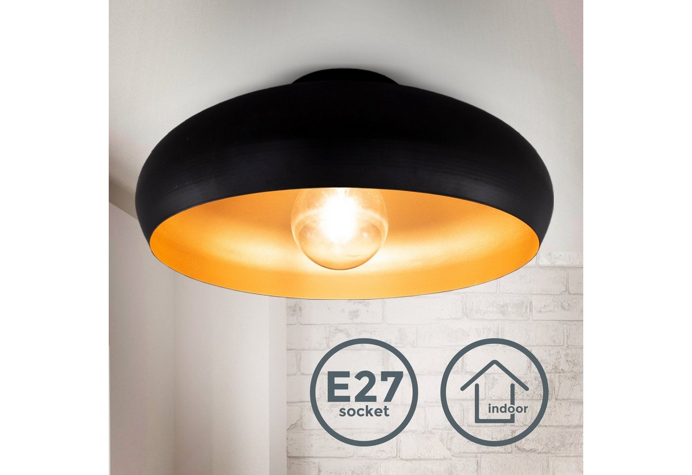 B.K.Licht Deckenleuchte, ohne Leuchtmittel, Warmweiß, LED Deckenlampe Retro schwarz-gold Wohnzimmer Flur Schlafzimmer E27 – Bild 2 von 5