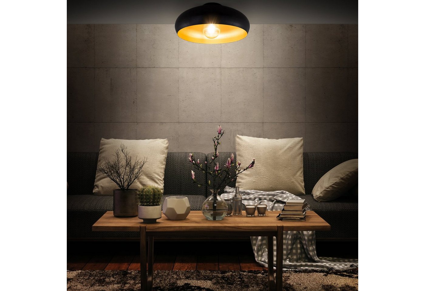 B.K.Licht Deckenleuchte, ohne Leuchtmittel, Warmweiß, LED Deckenlampe Retro schwarz-gold Wohnzimmer Flur Schlafzimmer E27 – Bild 3 von 5