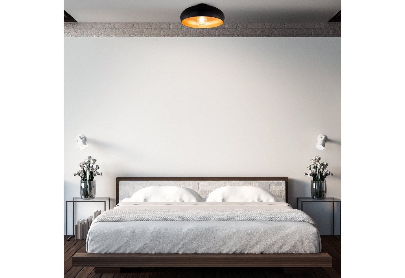 B.K.Licht Deckenleuchte, ohne Leuchtmittel, Warmweiß, LED Deckenlampe Retro schwarz-gold Wohnzimmer Flur Schlafzimmer E27 – Bild 4 von 5