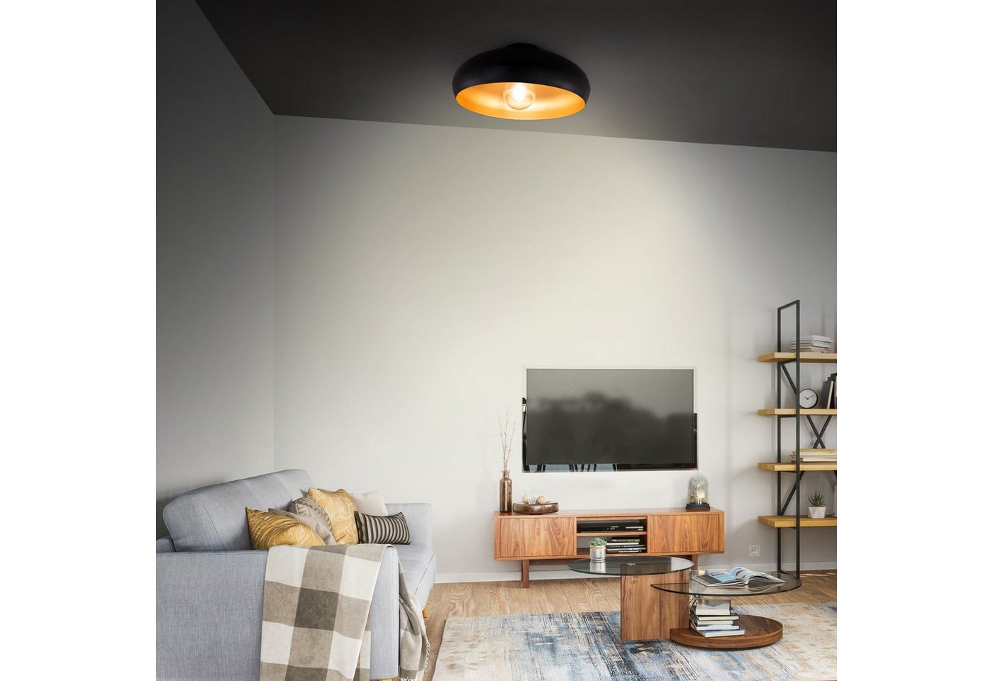 B.K.Licht Deckenleuchte, ohne Leuchtmittel, Warmweiß, LED Deckenlampe Retro schwarz-gold Wohnzimmer Flur Schlafzimmer E27 – Bild 5 von 5