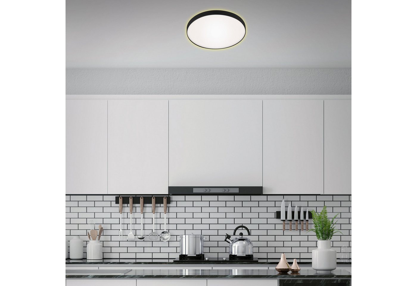 B.K.Licht Deckenleuchte moderne LED Bad-Deckenlampe IP44 flach rund silber/schwarz, LED fest integriert, Neutralweiß, 4000K LED-Badlampe Decke 12W 1200lm Leucht – Bild 5 von 5