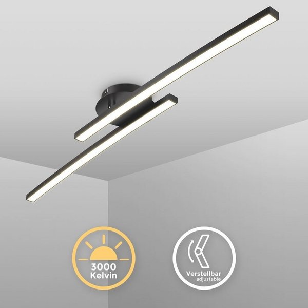 B.K.Licht Deckenleuchte moderne LED Deckenlampe 2-flammig schwenkbar - BKL1414, LED fest integriert, warmweiß, design Wohnzimmerlampe Schwarz 12W 1100lm 3000K w
