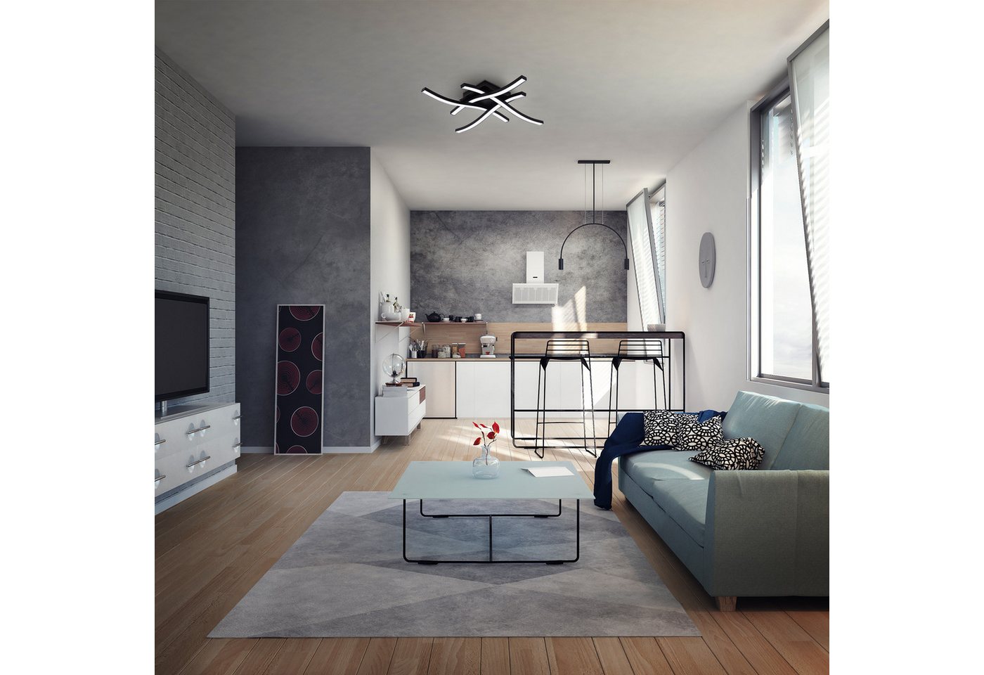 B.K.Licht Deckenleuchte Wohnzimmer moderne LED Deckenlampe 4 flammig 17W 1520lm 42,5x42,5cm, LED fest integriert, 4000K - Neutralweiß, Design-Leuchte Decke Leuc – Bild 3 von 5