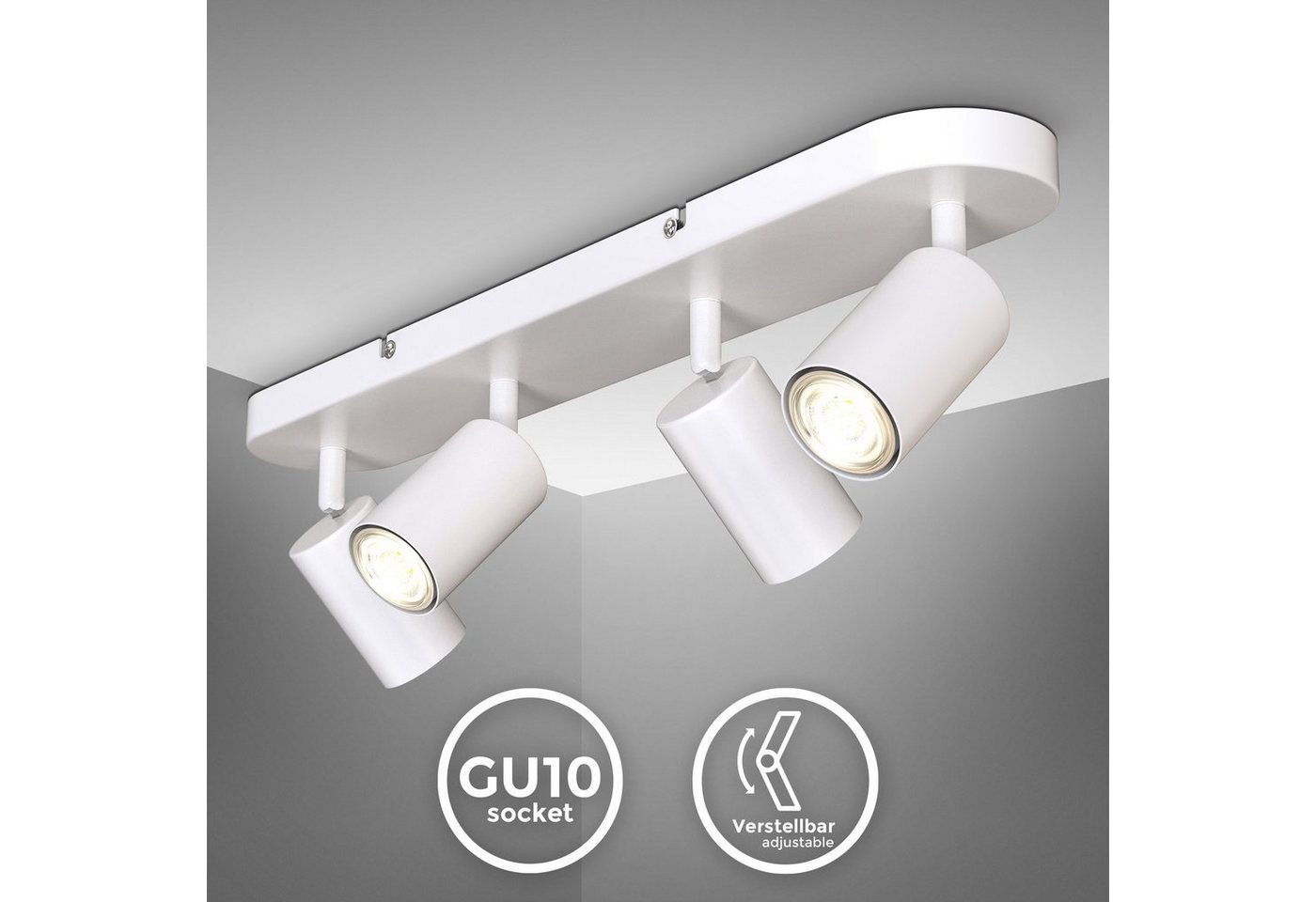 B.K.Licht Deckenspots, ohne Leuchtmittel, 4-flammige Spotlampe,schwenkbar, drehbar, schwarz, ohne Leuchtmittel – Bild 2 von 3