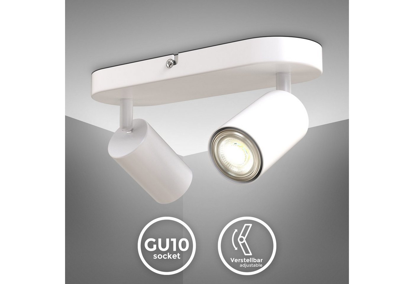 B.K.Licht Deckenspots, ohne Leuchtmittel, 2-flammige Spotlampe, schwenkbar, drehbar, schwarz, ohne Leuchtmittel – Bild 2 von 3