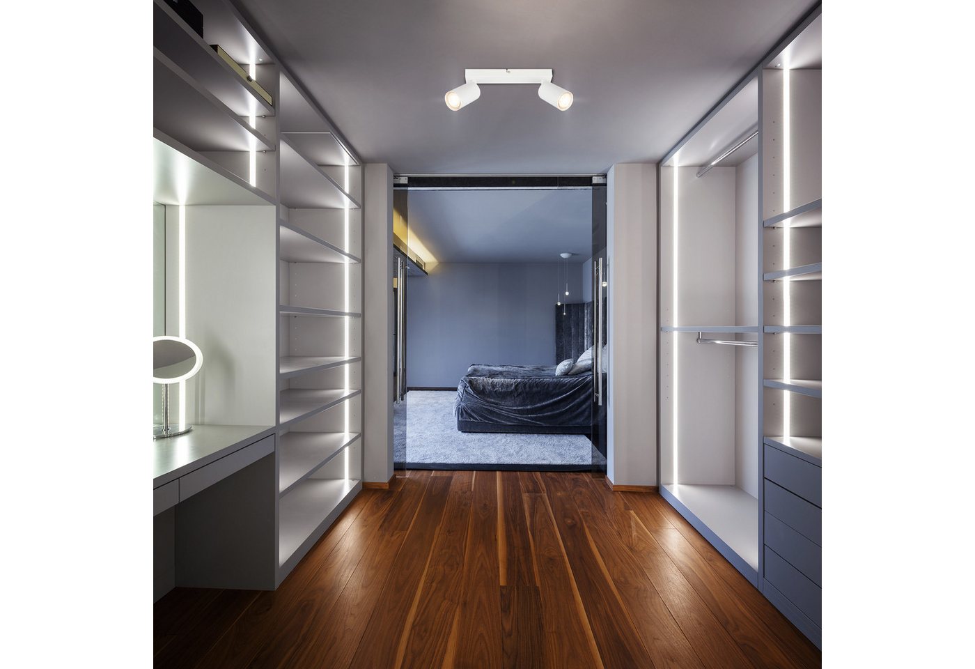 B.K.Licht Deckenstrahler BK_DS1630 EEK A LED Deckenlampe, Schwenkbar, Deckenspot, LED wechselbar, Warmweiß, Inkl. 2x GU10, 3.000 K, 450Lm, 2W, 15,5 x 5,5 x 25,5 – Bild 2 von 5