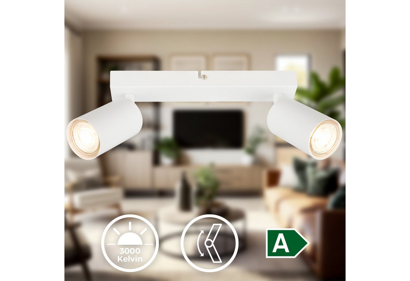 B.K.Licht Deckenstrahler BK_DS1630 EEK A LED Deckenlampe, Schwenkbar, Deckenspot, LED wechselbar, Warmweiß, Inkl. 2x GU10, 3.000 K, 450Lm, 2W, 15,5 x 5,5 x 25,5 – Bild 3 von 5