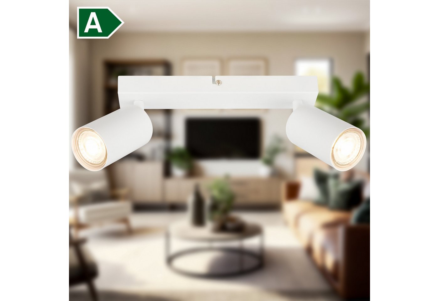 B.K.Licht Deckenstrahler BK_DS1630 EEK A LED Deckenlampe, Schwenkbar, Deckenspot, LED wechselbar, Warmweiß, Inkl. 2x GU10, 3.000 K, 450Lm, 2W, 15,5 x 5,5 x 25,5 – Bild 4 von 5