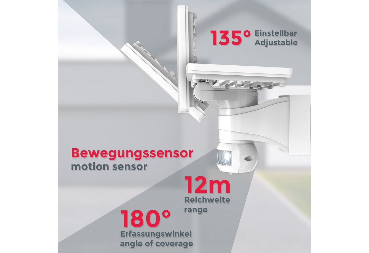 B.K.Licht LED Außen-Wandleuchte, LED fest integriert, Neutralweiß, Außenstrahler, Bewegungsmelder, Wandlampe, 20W 2300 Lumen, IP44, weiß – Bild 3 von 5