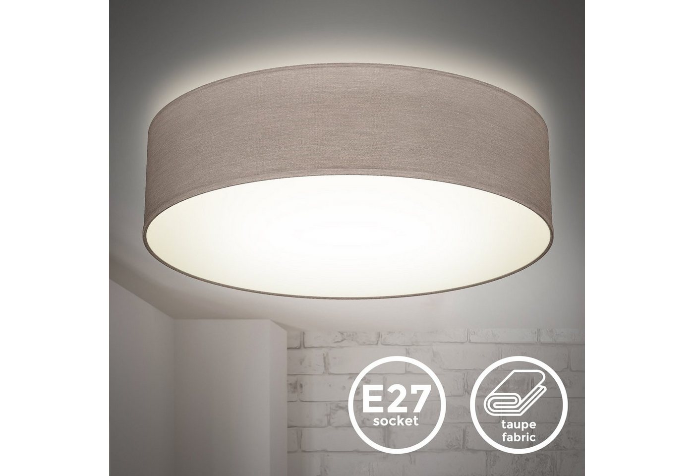 B.K.Licht LED Deckenleuchte, ohne Leuchtmittel, Warmweiß, Deckenlampe, Textil Lampenschirm, E27, Schlafzimmer, Wohnzimmer – Bild 2 von 5