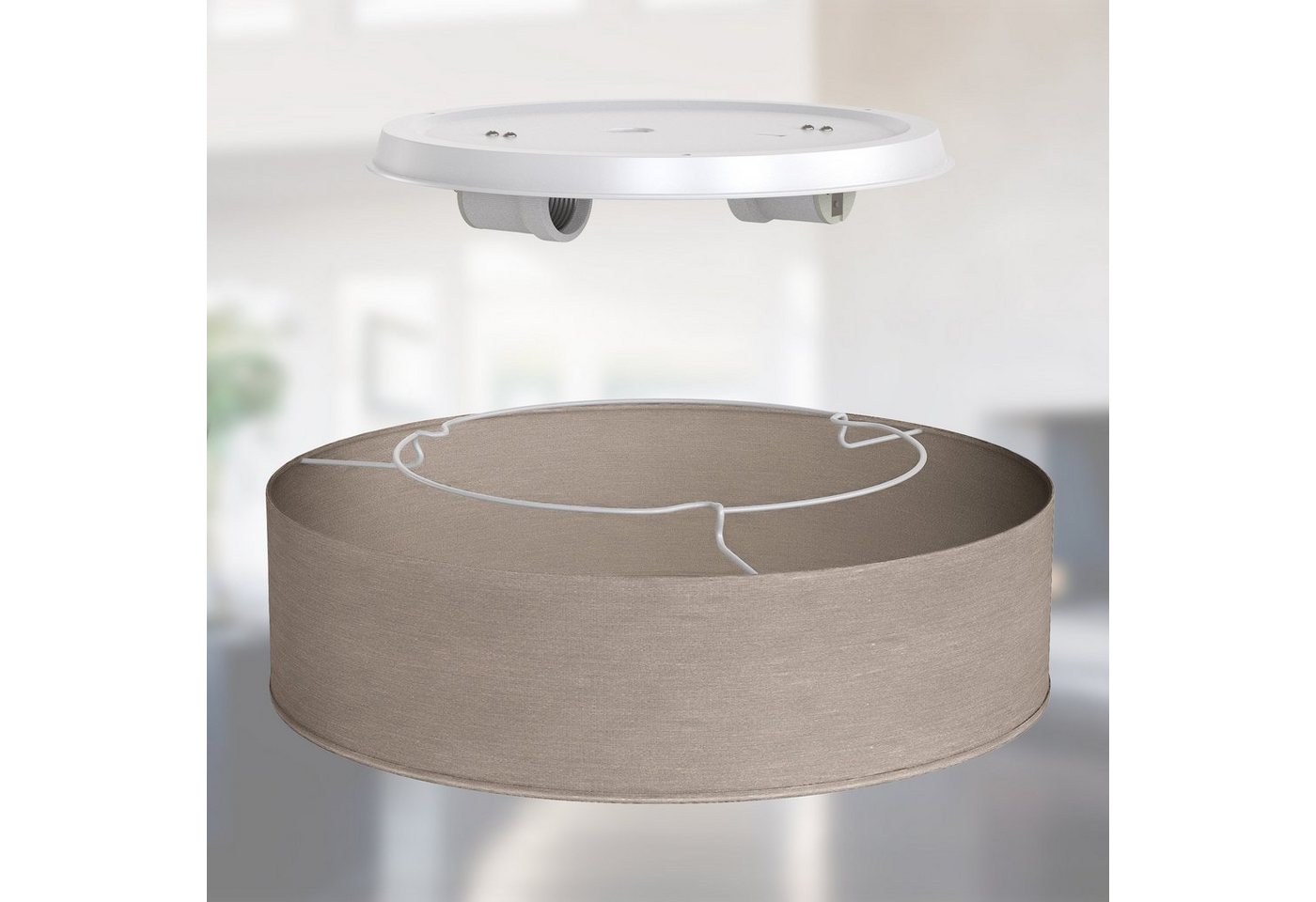 B.K.Licht LED Deckenleuchte, ohne Leuchtmittel, Warmweiß, Deckenlampe, Textil Lampenschirm, E27, Schlafzimmer, Wohnzimmer – Bild 3 von 5