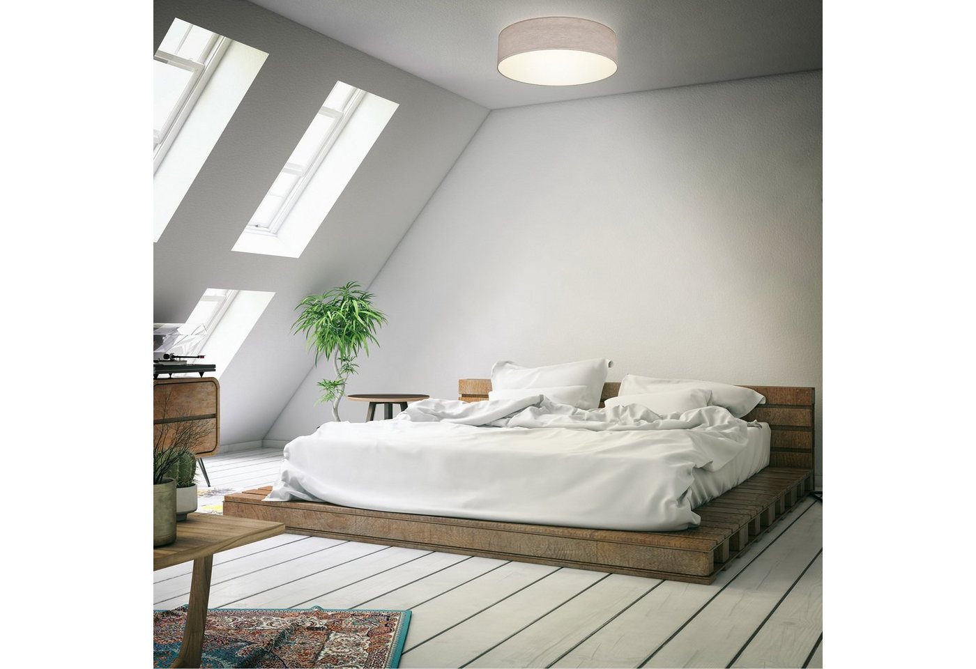 B.K.Licht LED Deckenleuchte, ohne Leuchtmittel, Warmweiß, Deckenlampe, Textil Lampenschirm, E27, Schlafzimmer, Wohnzimmer – Bild 5 von 5