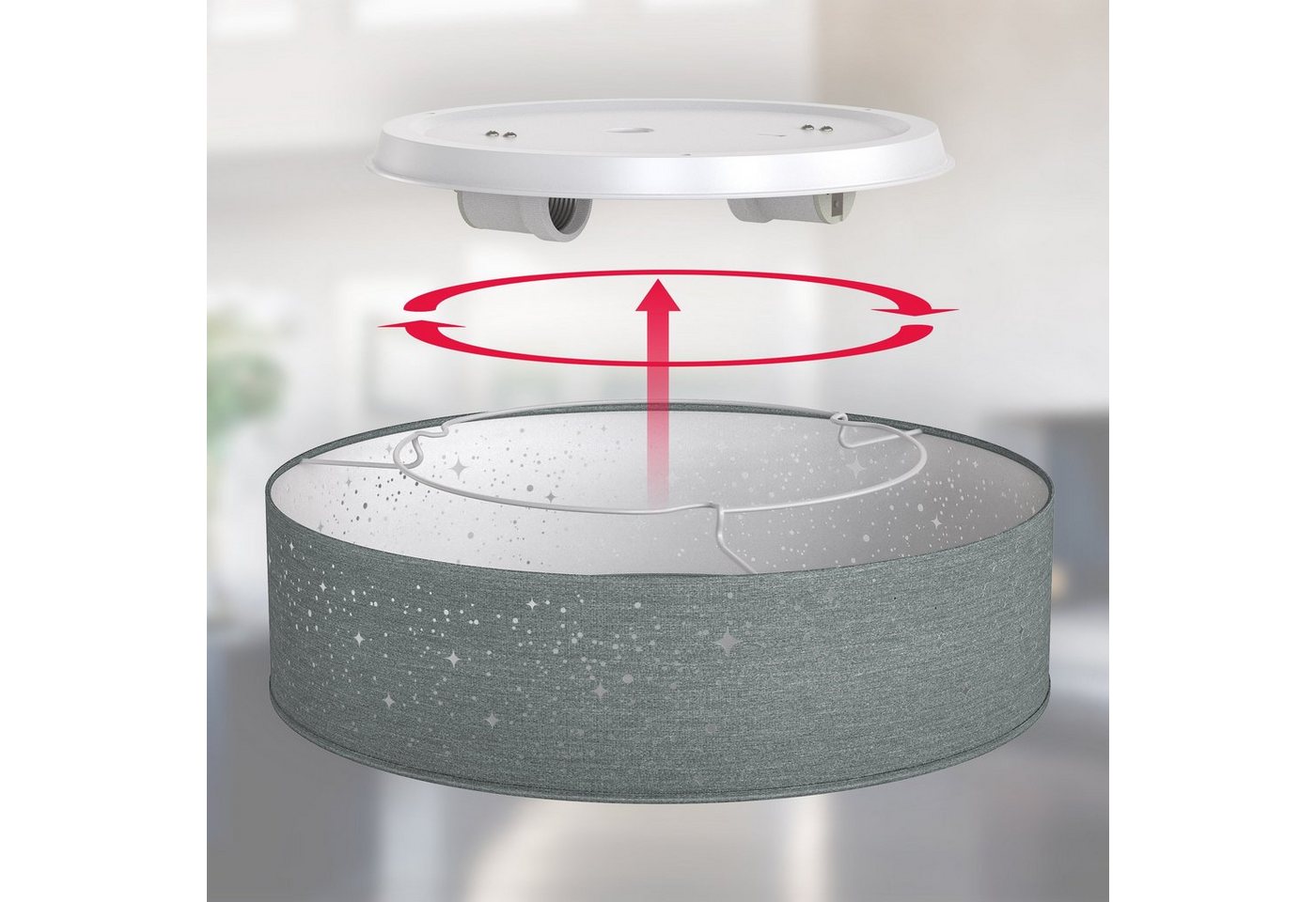 B.K.Licht LED Deckenleuchte, ohne Leuchtmittel, Warmweiß, Deckenlampe, Textil Lampenschirm, E27, Schlafzimmer, Wohnzimmer – Bild 3 von 5
