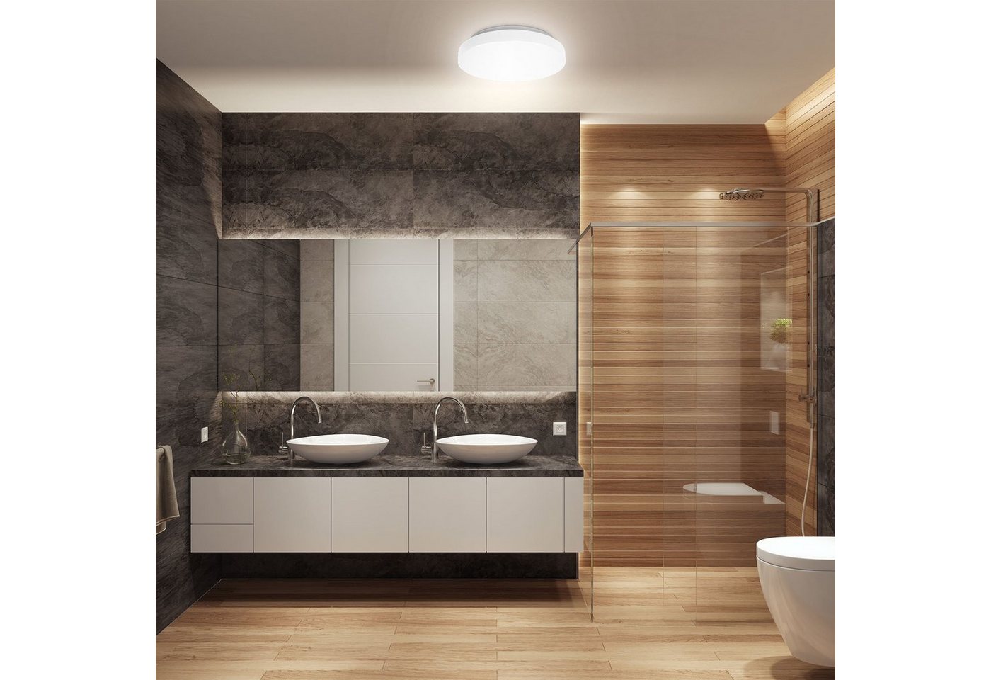 B.K.Licht LED Deckenleuchte BK_DB1296 LED Bad-Deckenleuchte, Ø28,8cm, IP44-Spritzwasserschutz, LED fest integriert, Neutralweiß, 12W, 1.200Lm, 4.000K neutralwei – Bild 2 von 5