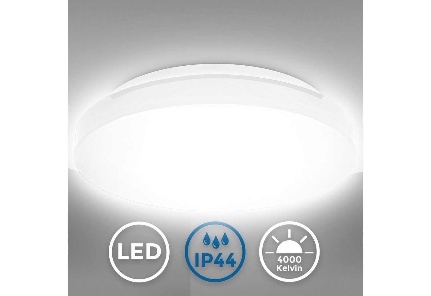 B.K.Licht LED Deckenleuchte BK_DB1296 LED Bad-Deckenleuchte, Ø28,8cm, IP44-Spritzwasserschutz, LED fest integriert, Neutralweiß, 12W, 1.200Lm, 4.000K neutralwei – Bild 3 von 5